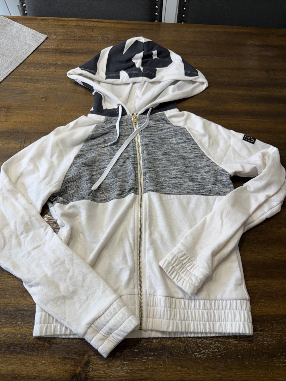 PINK Victoria's Secret White and Black Hooded Zip sweater